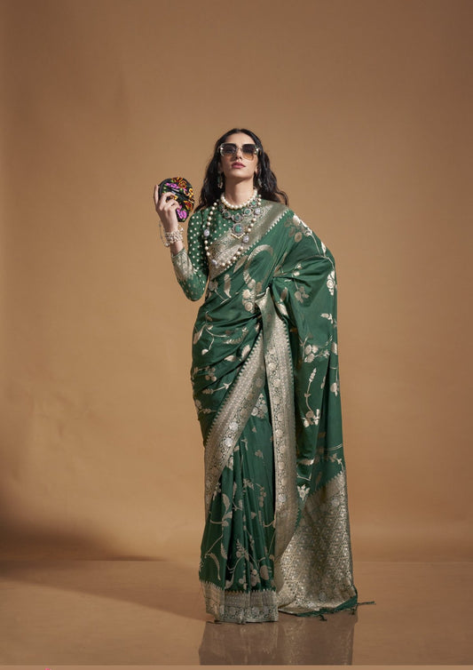 Bottle Green Georgette Silk Banarasi Saree