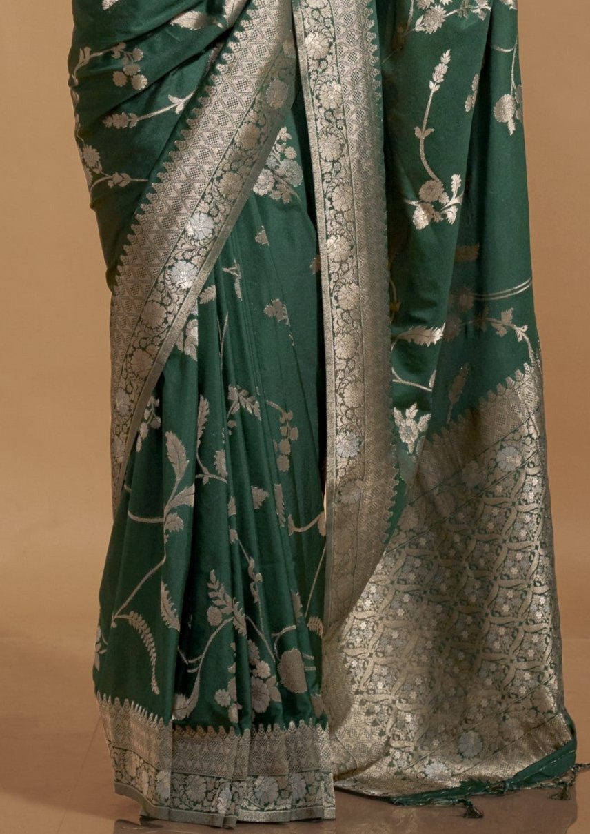 Bottle Green Georgette Silk Banarasi Saree