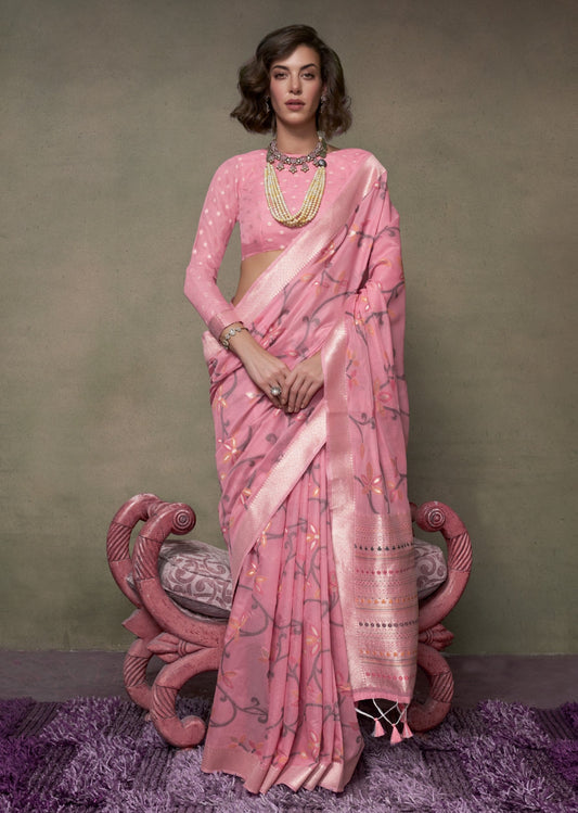 Flamingo Pink Jamdani Saree Online in India & USA