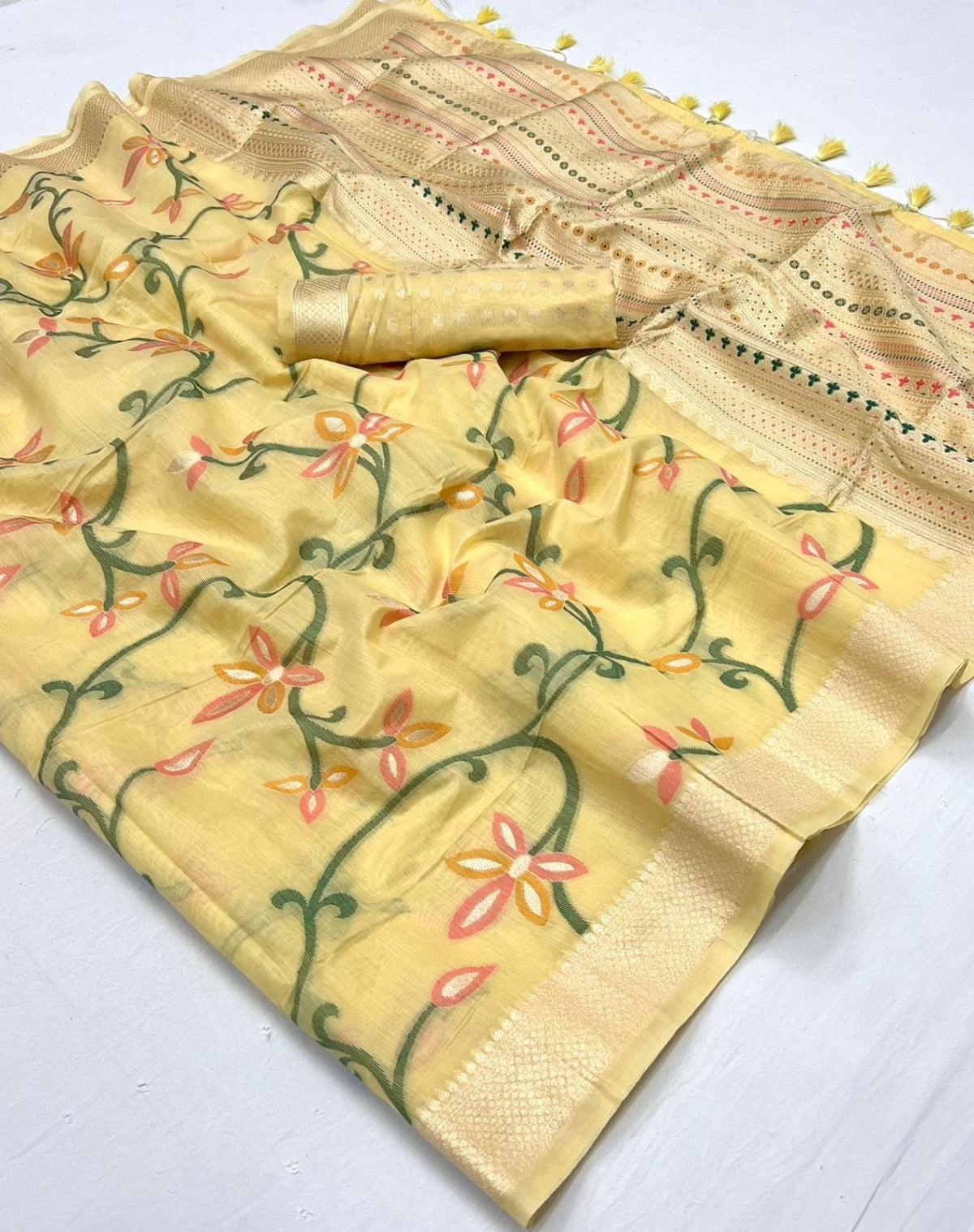 Light Yellow Jamdani Saree Online in India & USA