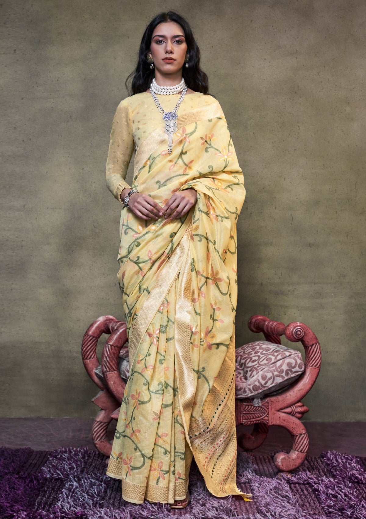 Light Yellow Jamdani Saree Online in India & USA