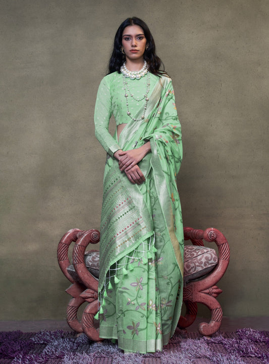 Pear Green Jamdani Saree Online in India & USA