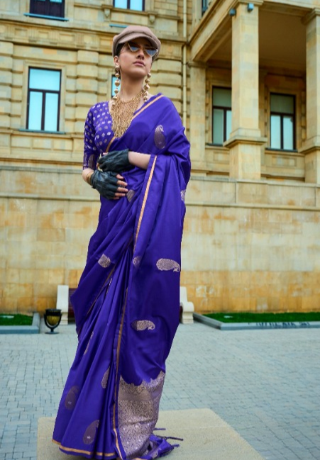 Bright Violet Satin Silk Saree