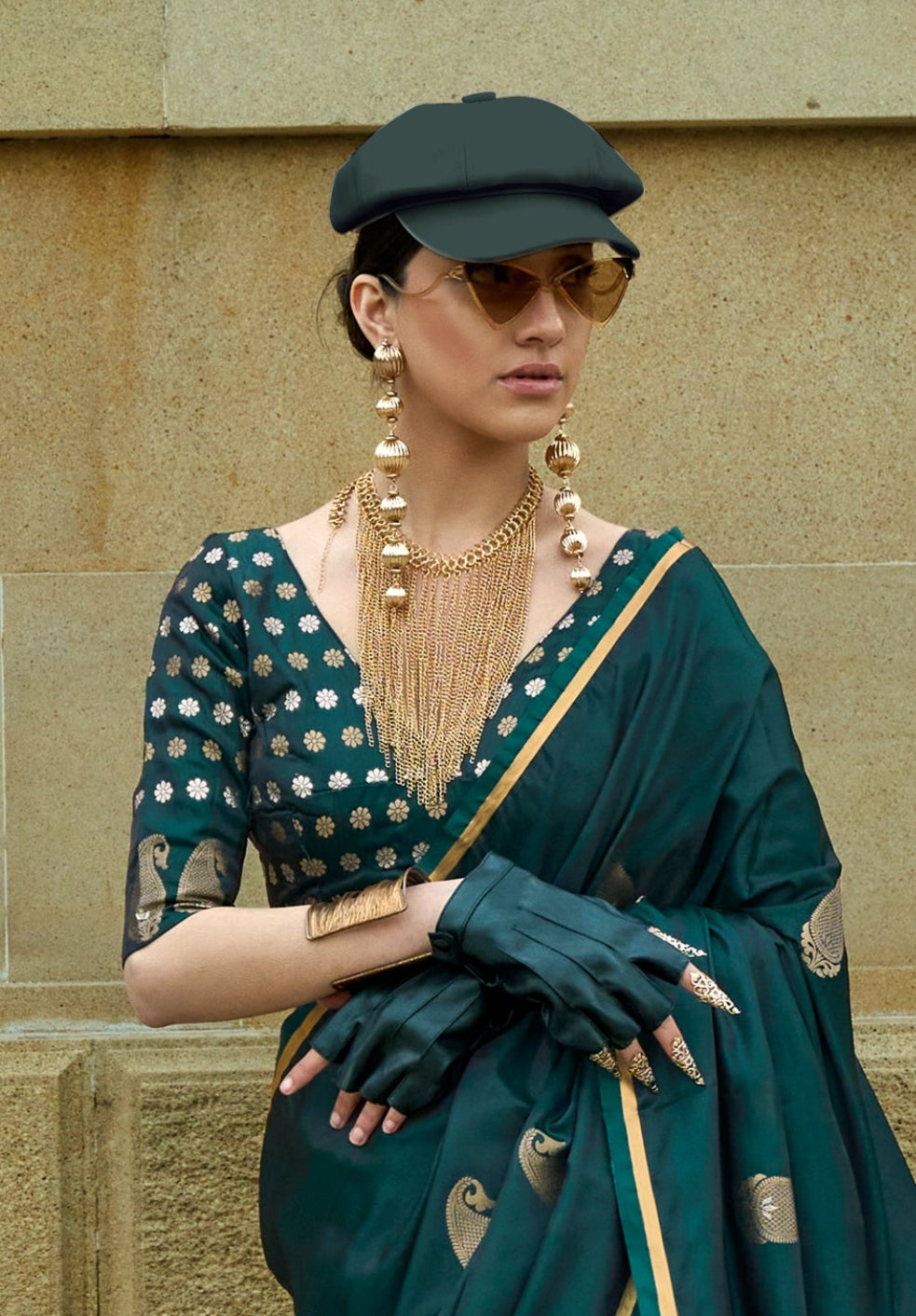 Pine Green Satin Silk Saree