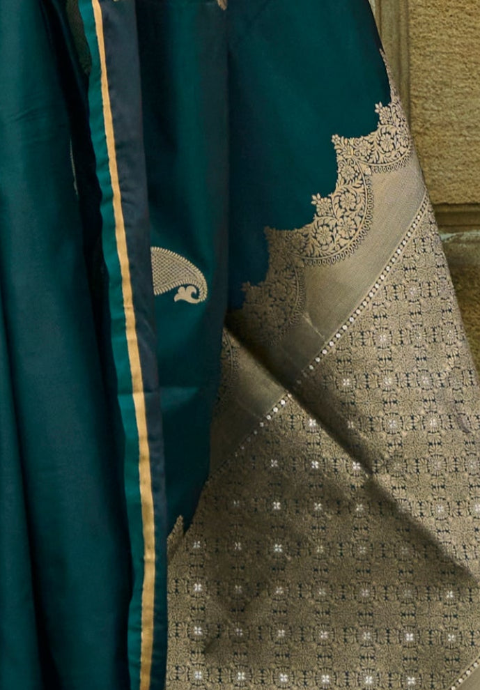 Pine Green Satin Silk Saree