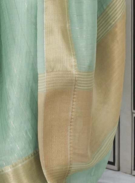 Pastel Aquamarine Woven Zari Border Chiffon Saree