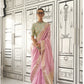 Pastel Pink Woven Zari Border Chiffon Saree