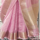 Pastel Pink Woven Zari Border Chiffon Saree