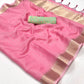 Pastel Pink Woven Zari Border Chiffon Saree