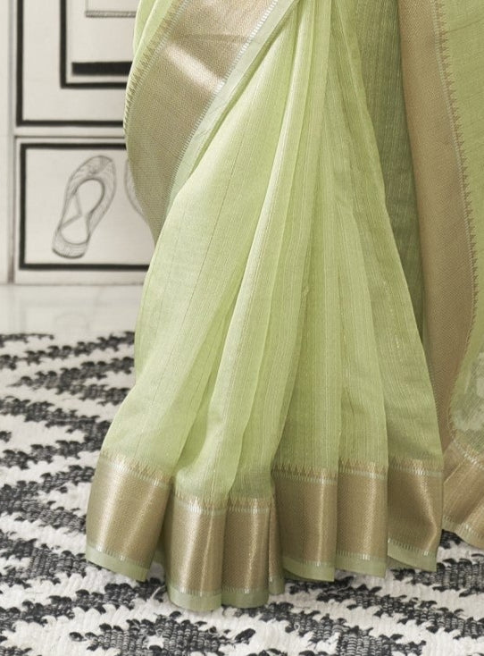 Pastel Green  Woven Zari Border Chiffon Saree
