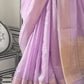 Pastel Purple Woven Zari Border Chiffon Saree