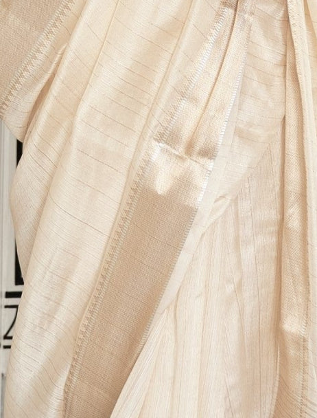 Pearl White Woven Zari Border Chiffon Saree