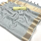 Soot Grey Woven Zari Border Chiffon Saree