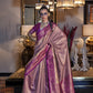 Onion Pink Zari Tissue Silk Saree With Temple Border