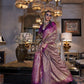 Onion Pink Zari Tissue Silk Saree With Temple Border