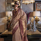 Latte  Brown Zari Tissue Silk Saree With Temple Border