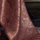 Latte  Brown Zari Tissue Silk Saree With Temple Border