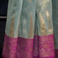 Paris Green Zari Tissue Silk Saree With Temple Border
