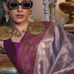 Lavender Zari Tissue Silk Saree With Temple Border