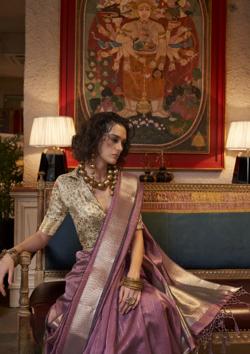 Buy Pastel Mauve Color Banarasi Sarees Online - STORI