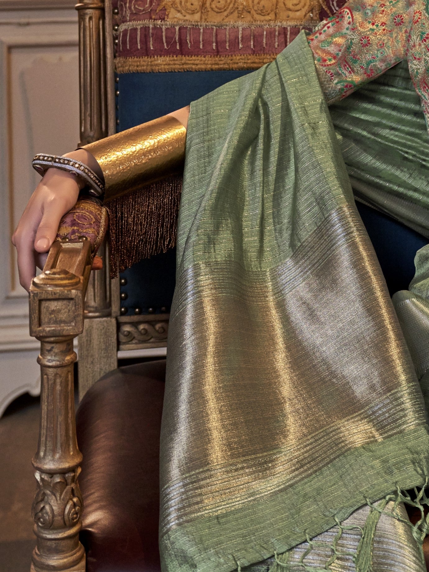 Pastel Green Woven Zari Border Chiffon Saree