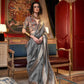 Pastel Grey  Woven Zari Border Chiffon Saree