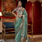 Rama Green Woven Zari Border Chiffon Saree
