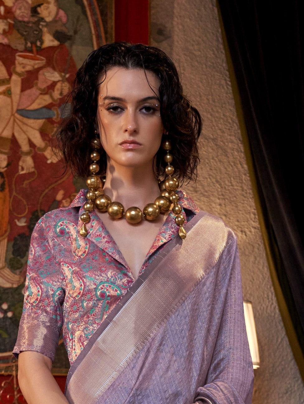Pastel Lavender Woven Zari Border Chiffon Saree