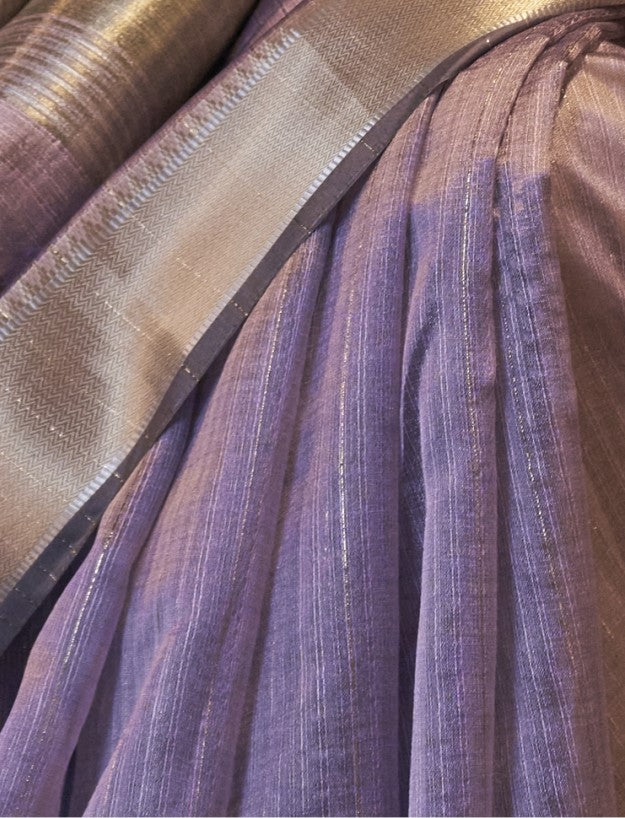 Pastel Lavender Woven Zari Border Chiffon Saree