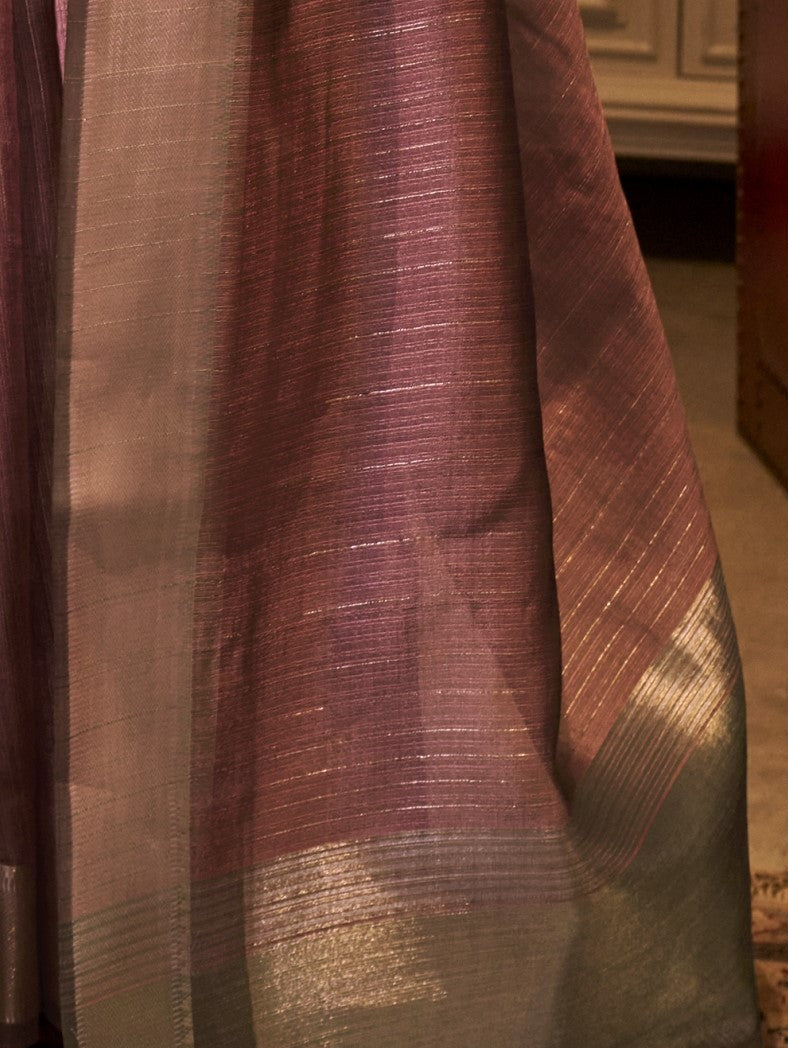 Pastel Brown Woven Zari Border Chiffon Saree