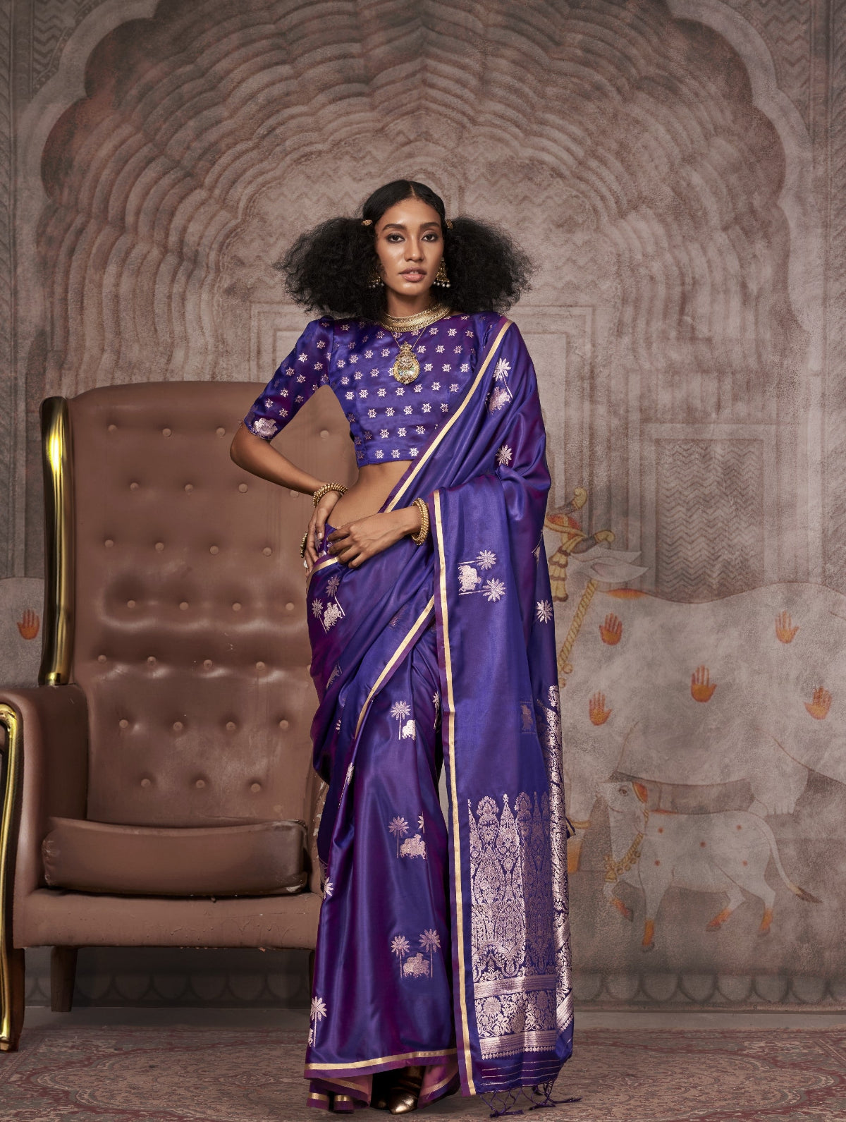Pristine Purple Pichwai Motifs Satin Silk Saree