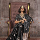 Charcoal Black Pichwai Motifs Satin Silk Saree