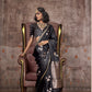 Charcoal Black Pichwai Motifs Satin Silk Saree
