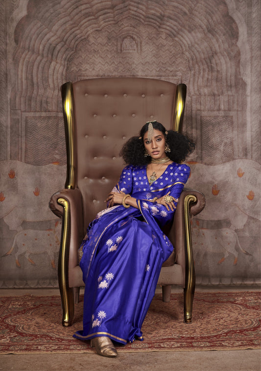 Purple Pichwai Motifs Satin Silk Saree