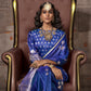 Teal Blue Pichwai Motifs Satin Silk Saree