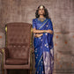 Teal Blue Pichwai Motifs Satin Silk Saree