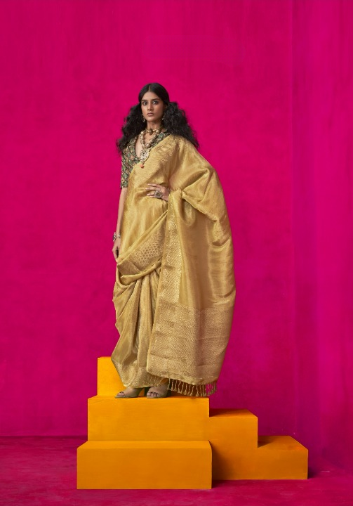 Shop Yellow Zari Tissue Silk Sarees Online - STORI