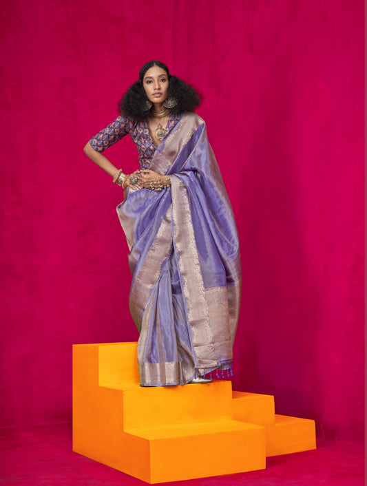 Shop Purple Zari Tissue Silk Sarees Online - STORI