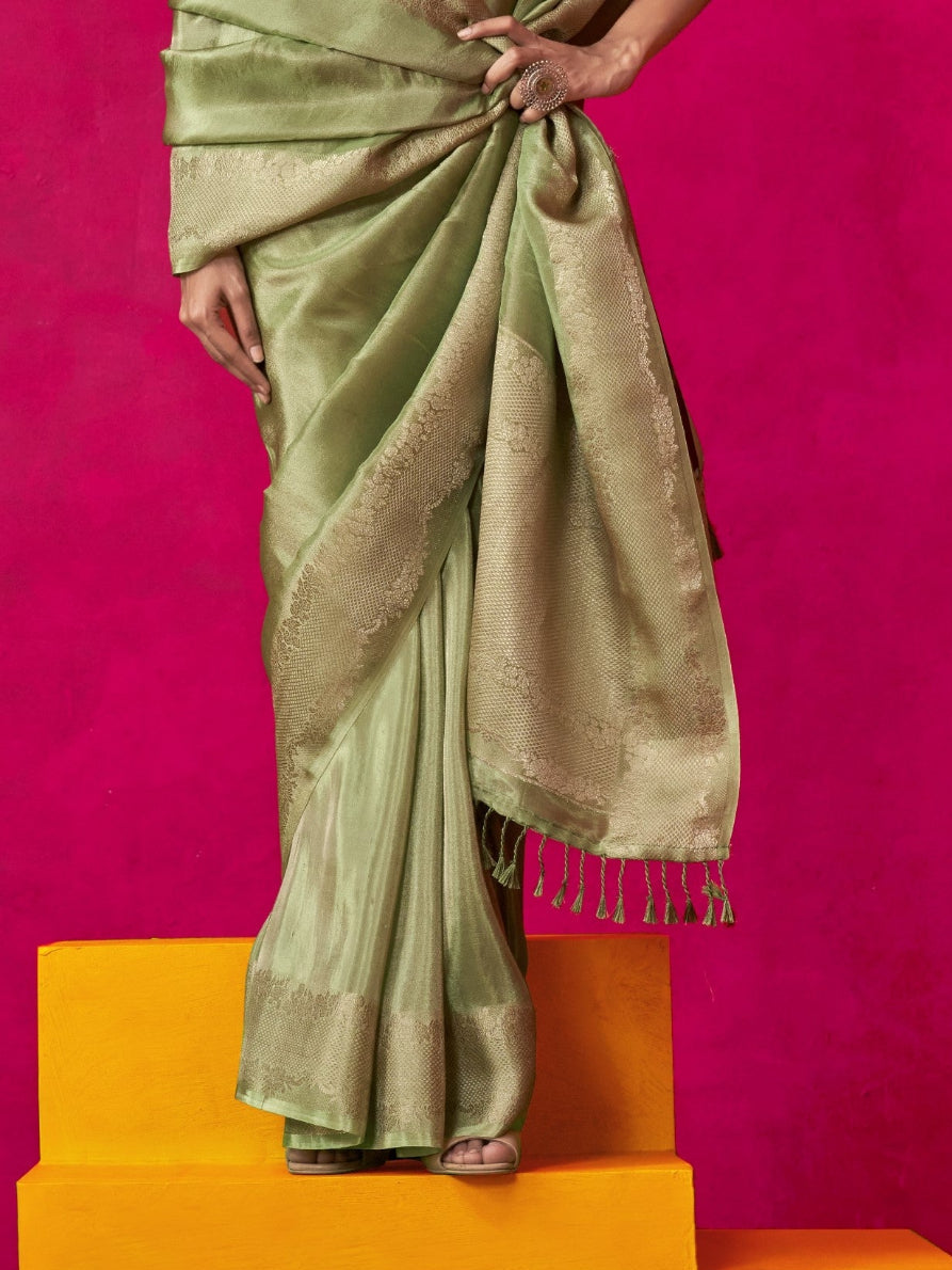 Shop Green  Zari Tissue Silk Sarees Online - STORI