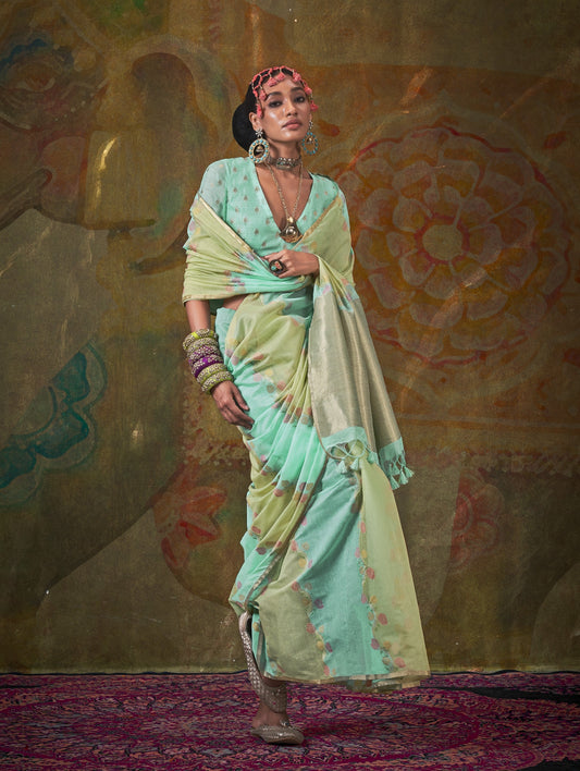 Shop Green Banarasi Saree Online-STORI
