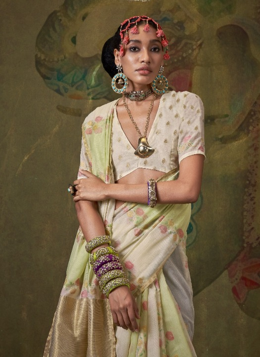 Shop White Banarasi Saree Online-STORI