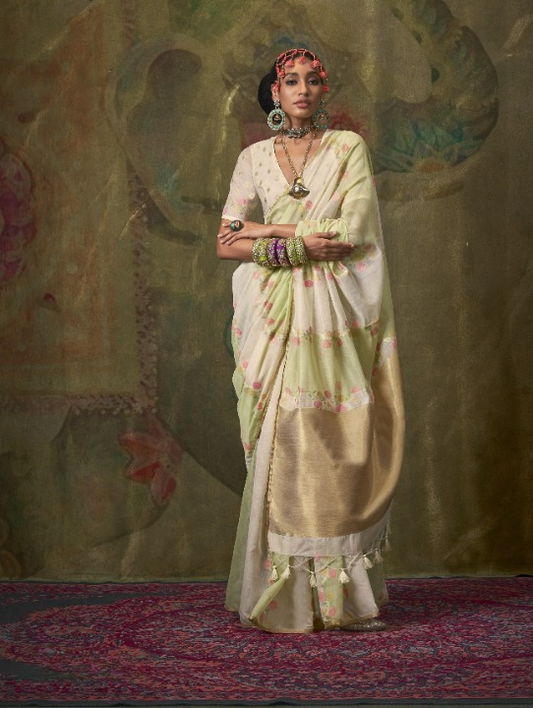 Shop White Banarasi Saree Online-STORI