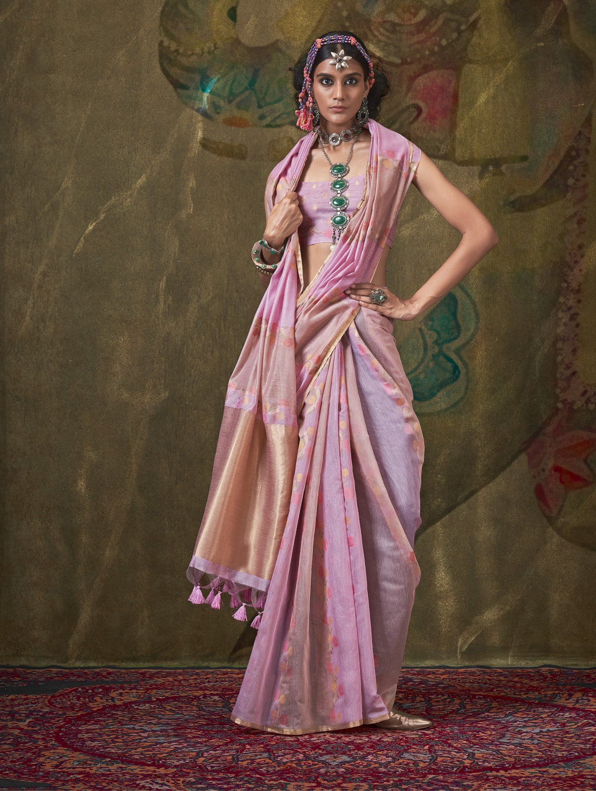 Buy Pink Banarasi Saree Online-STORI