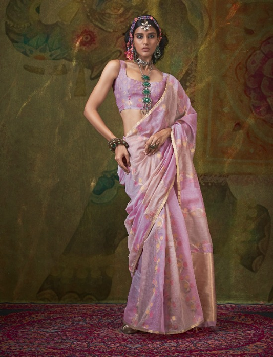Buy Pink Banarasi Saree Online-STORI