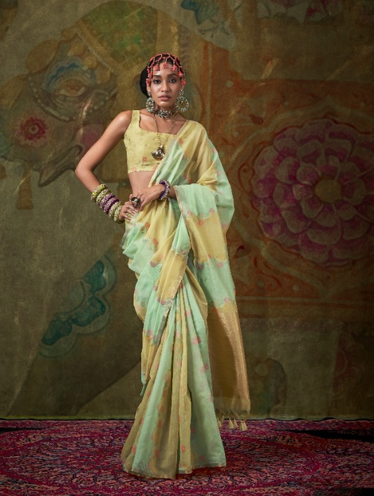 Buy Olive Banarasi Silk Saree Online-Story