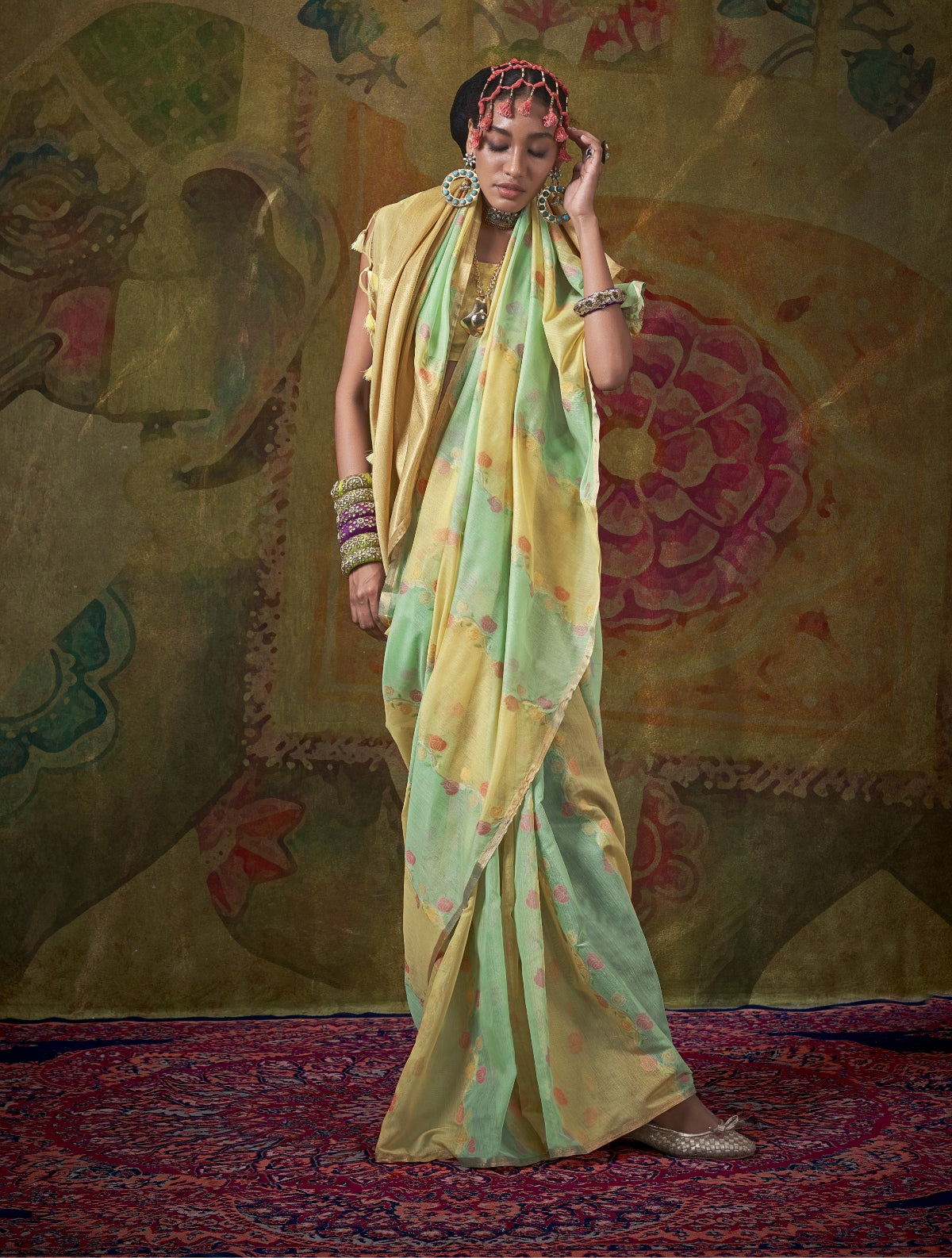 Buy Olive Banarasi Silk Saree Online-Story
