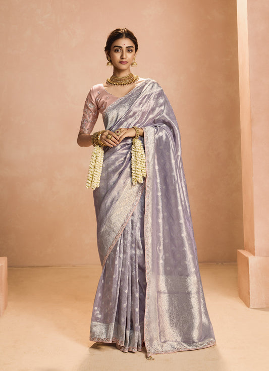 Shop Grey Banarasi Silk Sarees Online - STORI