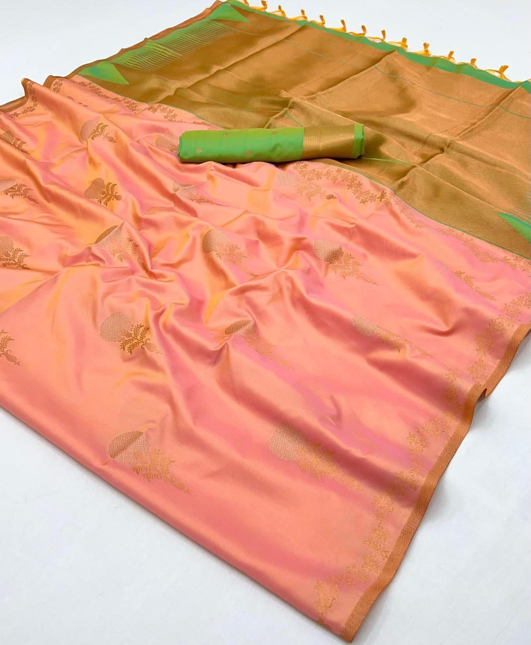 Peach Satin Silk Sarees Online-STORI