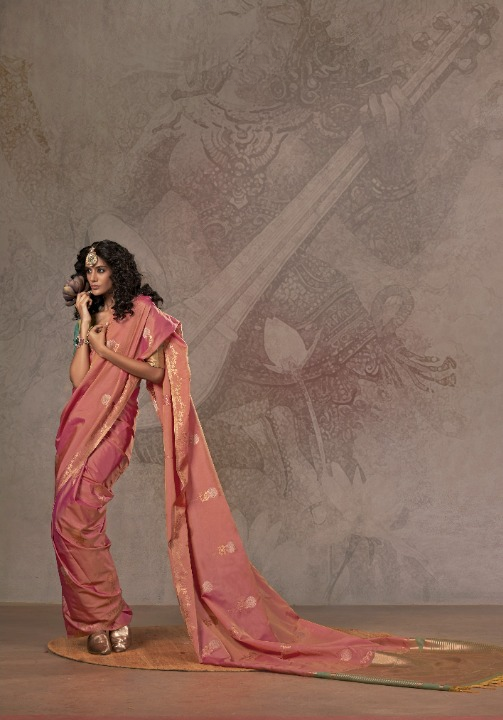 Peach Satin Silk Sarees Online-STORI