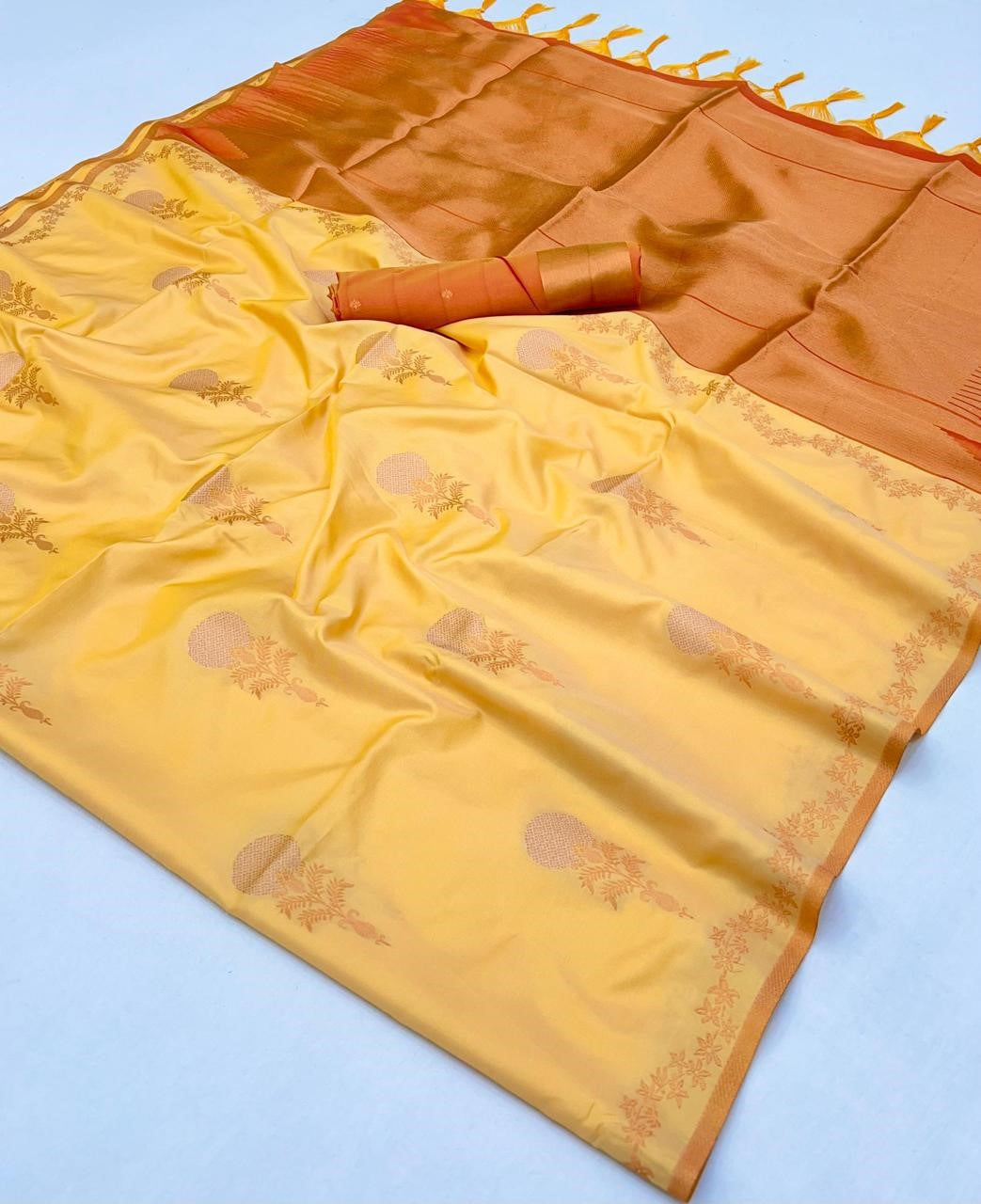 Yellow Satin Silk Sarees Online-STORI